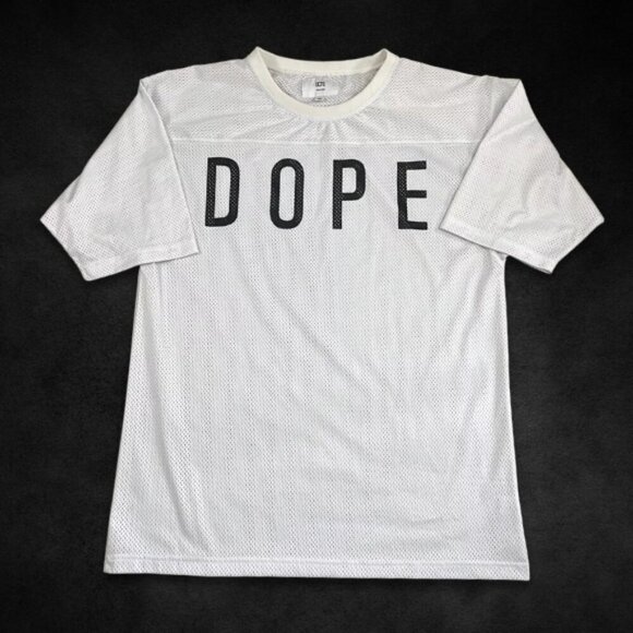 DOPE Jersey Lightweight Mesh Fabric Relaxed Fit Crew Neckline White/Black‎ M XL - Picture 1 of 7